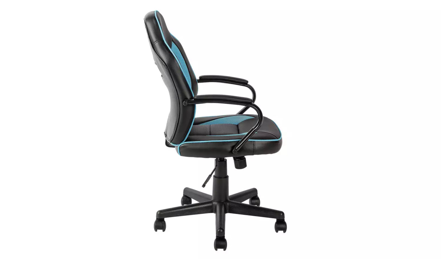 New - Argos Home Faux Leather Mid Back Gaming Chair - Blue & Black