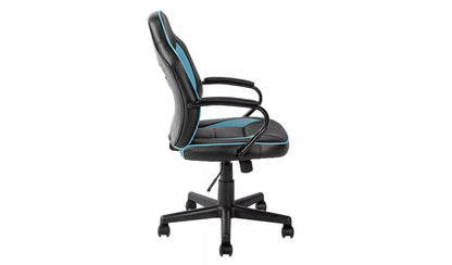 New - Argos Home Faux Leather Mid Back Gaming Chair - Blue & Black