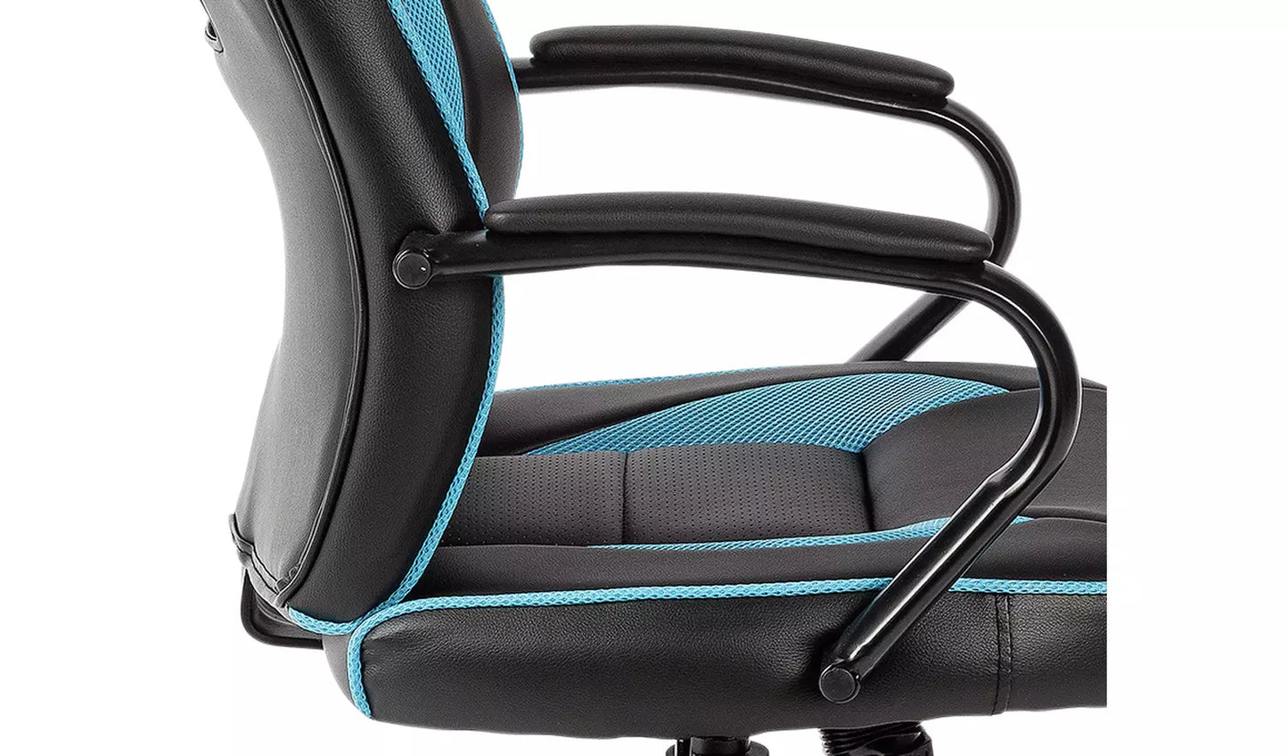 New - Argos Home Faux Leather Mid Back Gaming Chair - Blue & Black