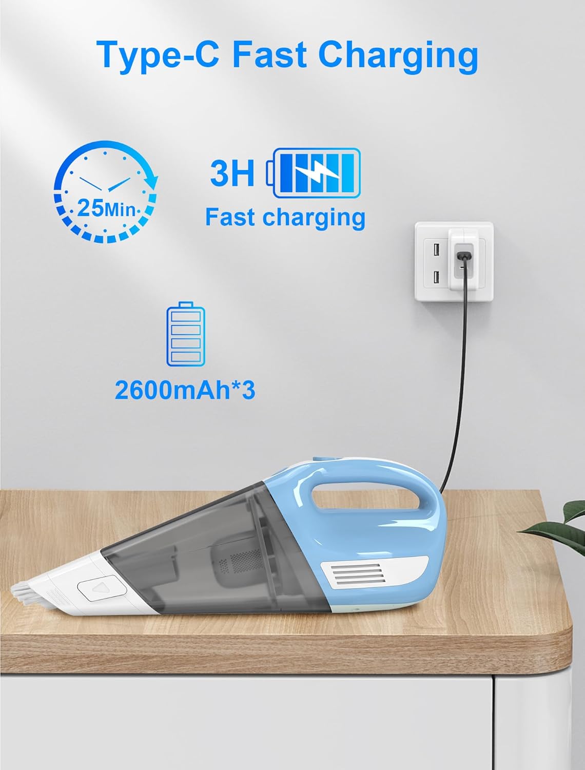 New - Handheld Vacuum Cleaner, Wireless Car Vacuum, 9000 Pa Suction Power, 11.1 V Li-ion 7800 mAh Battery, Quick Cleaning, Wet and Dry Use