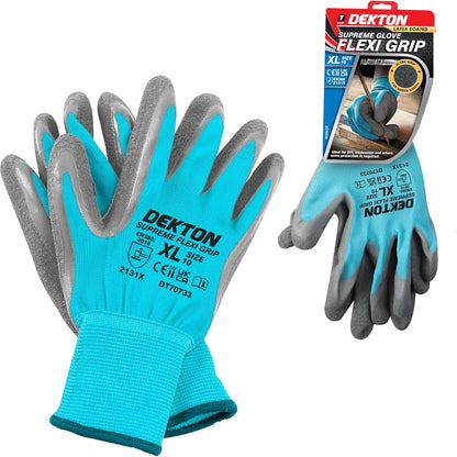 Dekton Flexi Grip Latex Coated Working Gloves | Ultimate Protection for DIY and Tradesmen | Ultra Grip Material | CE Cat 2 and EN388 Certified | Ideal for Protection in Various Task( M, L, XL )