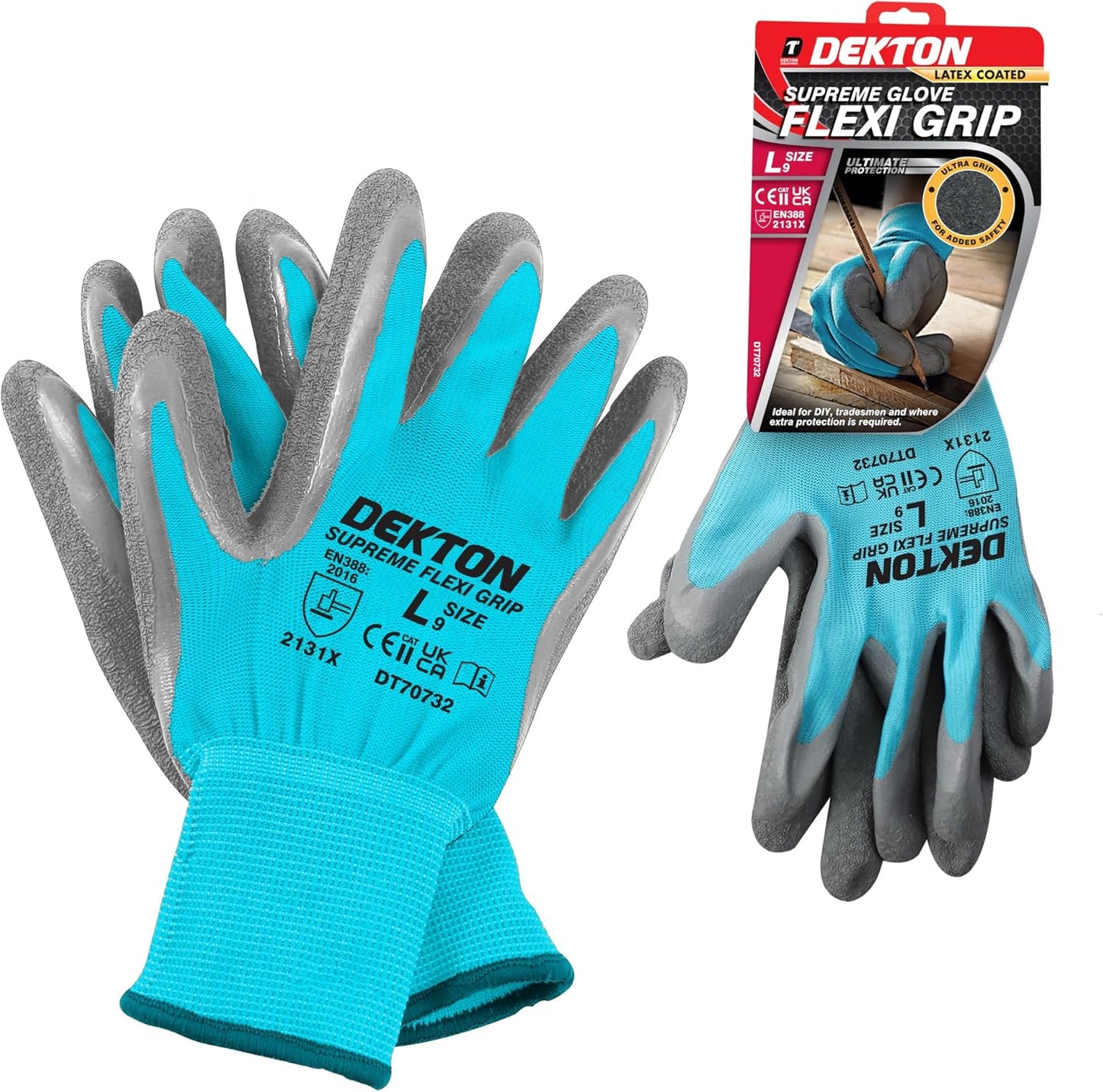 Dekton Flexi Grip Latex Coated Working Gloves | Ultimate Protection for DIY and Tradesmen | Ultra Grip Material | CE Cat 2 and EN388 Certified | Ideal for Protection in Various Task( M, L, XL )