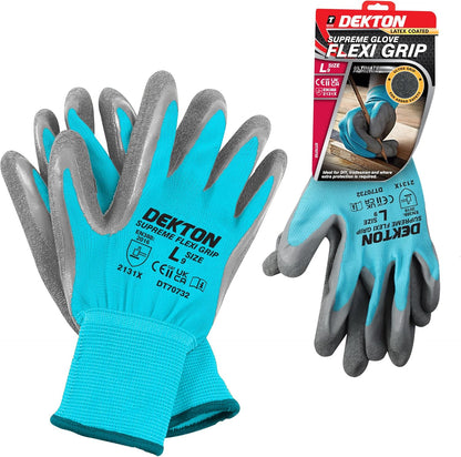 Dekton Flexi Grip Latex Coated Working Gloves | Ultimate Protection for DIY and Tradesmen | Ultra Grip Material | CE Cat 2 and EN388 Certified | Ideal for Protection in Various Task( M, L, XL )