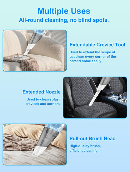New - Handheld Vacuum Cleaner, Wireless Car Vacuum, 9000 Pa Suction Power, 11.1 V Li-ion 7800 mAh Battery, Quick Cleaning, Wet and Dry Use