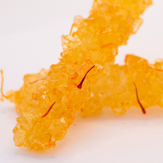 Saffron Rock Candy Sugar with Wood Stick (Nabat Chobi)  – Traditional Sweet Treat for Tea, Coffee, and Desserts – Premium Quality, Natural Flavor نبات