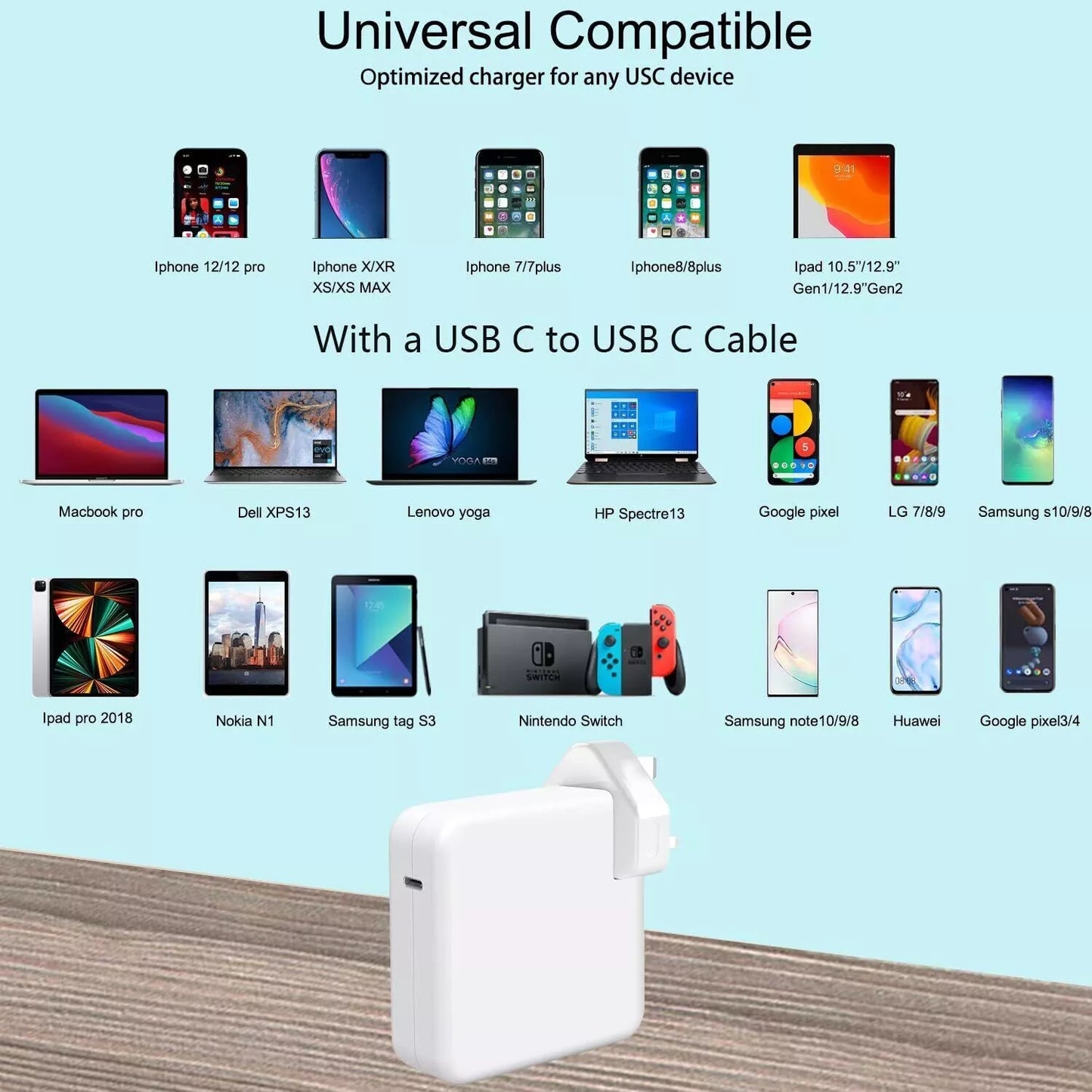 MacBook Pro Charger 106W USB-C Fast Compatible MacBook Air, iPad Pro +Cable