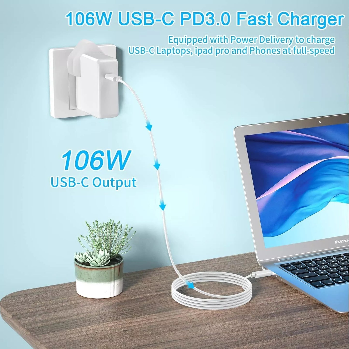 MacBook Pro Charger 106W USB-C Fast Compatible MacBook Air, iPad Pro +Cable