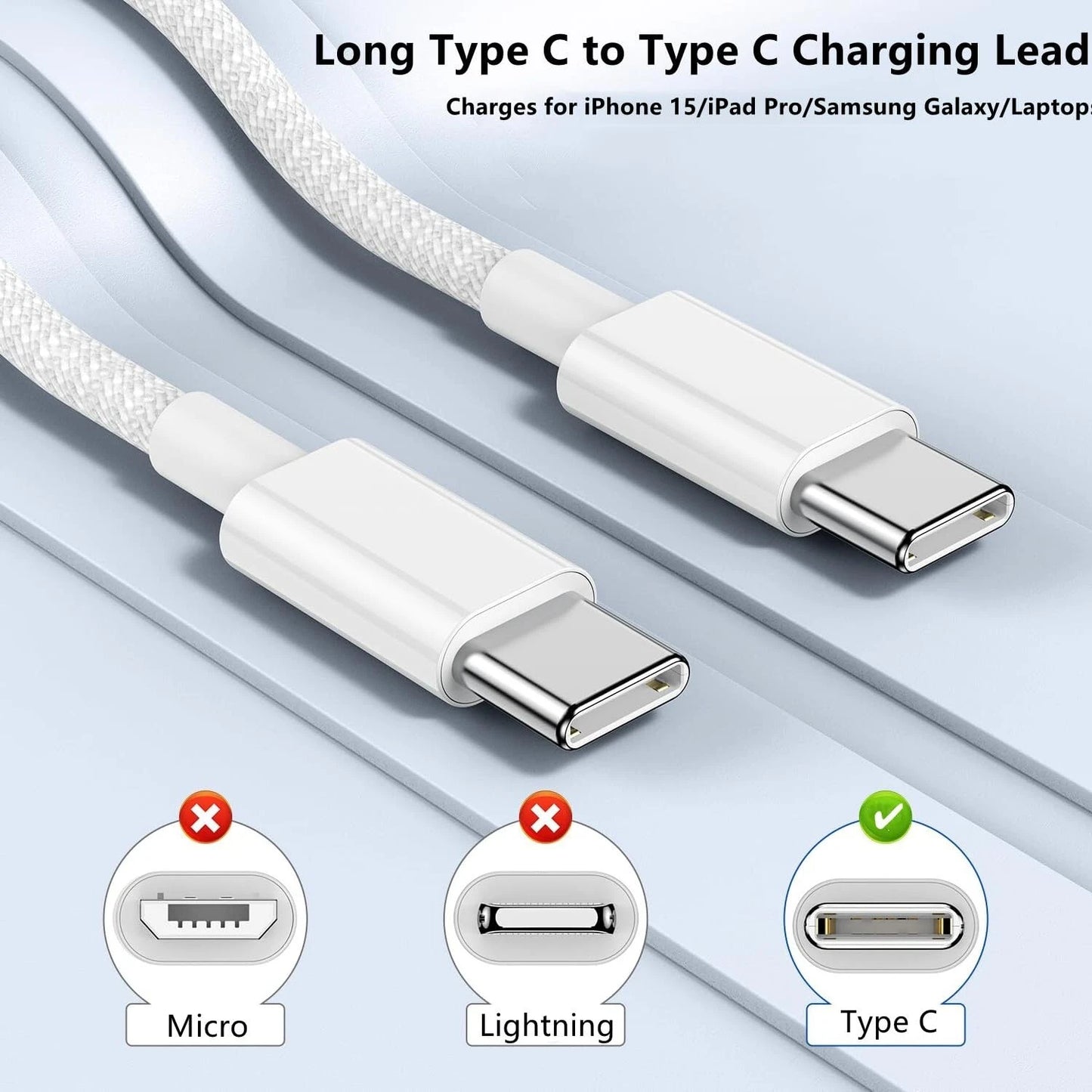 Original iPhone 15 Charger Cable [1Pack 2M or 1Pack 1M], Long USB C to USB C Charging Cable